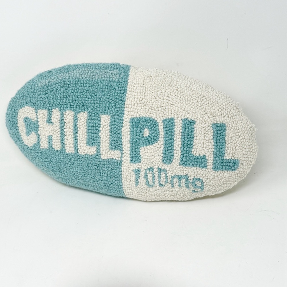 PEKING HANDICRAFTS Blue Ivory CHILL PILL Crewel Knit Pillow Zipper Close 16”X8”